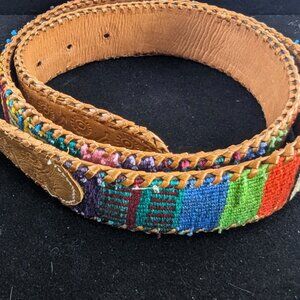 Handcrafted Leather & Woven Multicolor Belt – Made in Guatemala (Size 34)